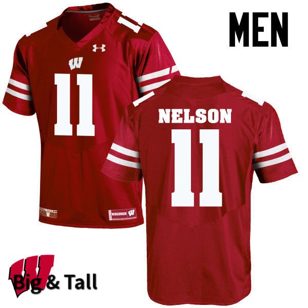 Wisconsin Badgers Men's #11 Nick Nelson NCAA Under Armour Authentic Red Big & Tall College Stitched Football Jersey MQ40G47GW